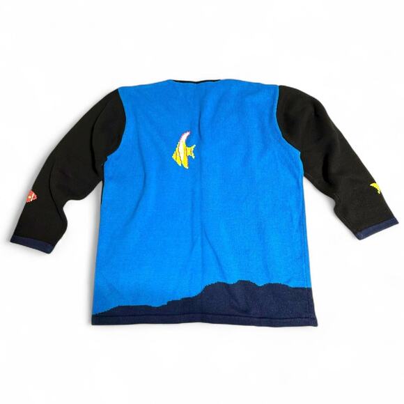 Vintage Storybook Knits Ocean Reef Cardigan Sweater Scuba Divers Coral Fish L - Picture 5 of 6